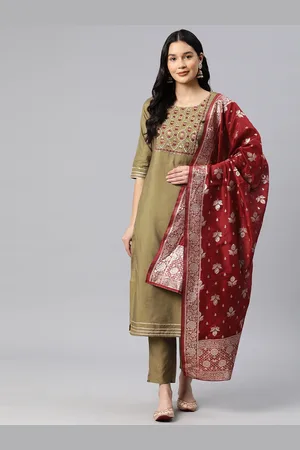 RAJGRANTH Women Floral Yoke Design Regular Sequinned Kurta with Trousers & With Dupatta