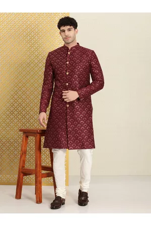 House of Pataudi Men Thread Work Embellished Jashn Sherwani Set