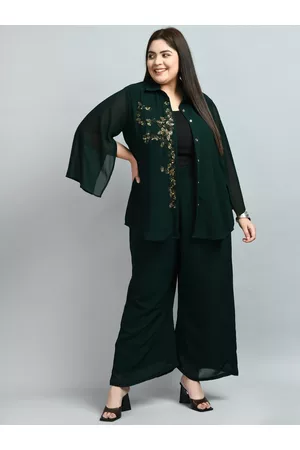 DesiNoor Women Plus Size Embellished Tunic with Palazzos