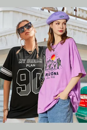 Christy World Women Pack of 2 Printed Oversized Cotton T-shirts