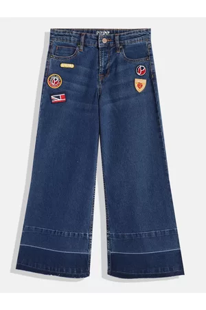 Pepe Jeans Girls Livia Wide Leg High-Rise Light Fade Stretchable Jeans with Applique
