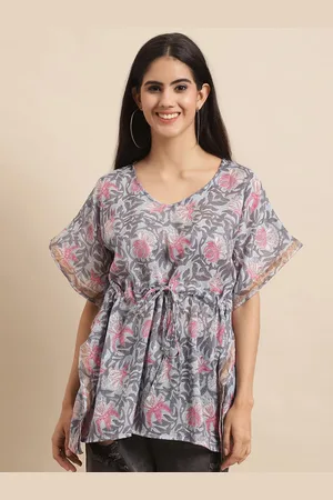 Kalini Floral Printed V-Neck Kaftan Tops