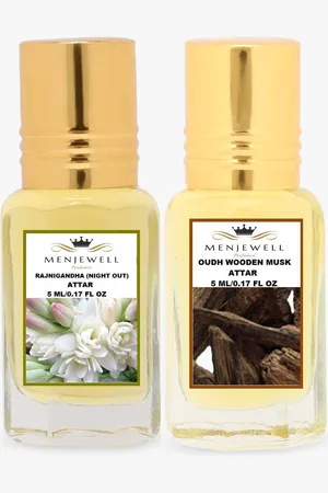 Menjewell Set of 2 Rajnigandha & Oudh Wooden Musk Attar - 5 ml each