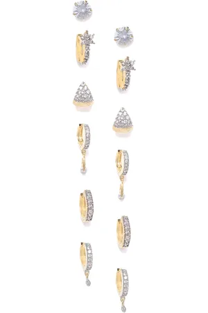 DressBerry Set Of 6 Gold-Plated Contemporary Stone Studded Hoop Earrings