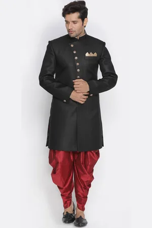 Vastramay Mandarin Collar Jute Cotton Slim-Fit IndoWestern Sherwani Set