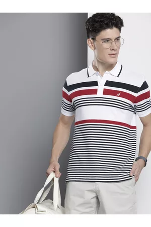 Nautica Men Striped Polo Collar Pure Cotton T-shirt