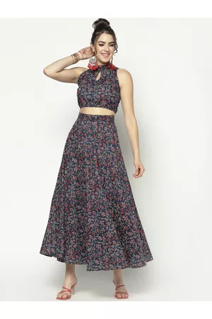 Sera Women Navy Blue Printed Maxi Dress