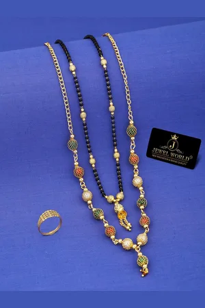 JEWEL WORLD Set Of 3 Gold-Plated CZ-Studded Mangalsutra With Chain & Ring