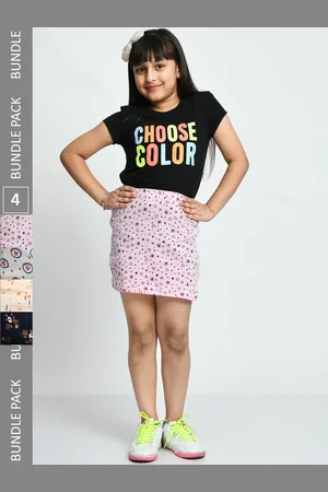 IndiWeaves Girls Pack Of 4 Allover Printed Pure Cotton Mini Skirts