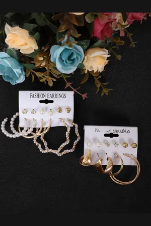 DressBerry Set Of 12 Gold-Plated Contemporary Earrings