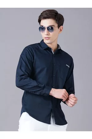 BRITISH CLUB Spread Collar Long Sleeves Smart Slim Fit Twill Casual Shirt
