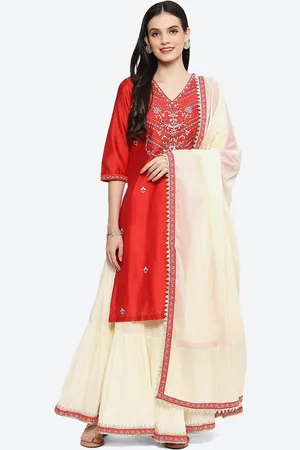 Biba Ethnic Motifs Embroidered Kurta With Sharara & Dupatta