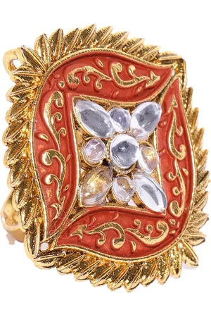 Anouk Gold-Plated & Red Stone Studded Meenakari Adjustable Finger Ring