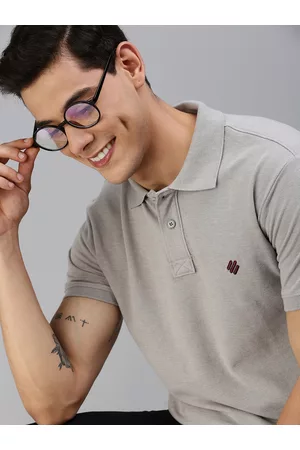 ONN Men Grey Solid Polo Collar T-shirt