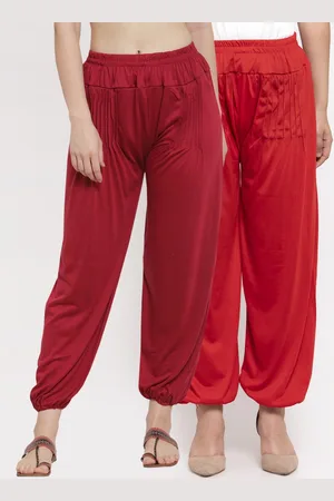 GRACIT Women Set of 2 Red & Maroon Solid Lycra Harem Pant