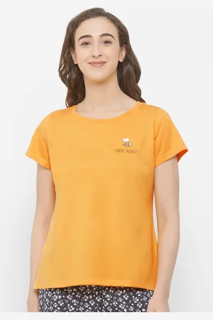Soie Women Yellow Solid Lounge T-Shirt