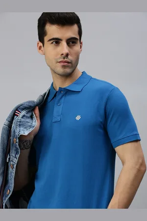 ONN Men Blue Solid Polo Collar T-shirt
