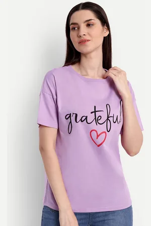 iki chic Women Lavender Typography Printed T-shirt