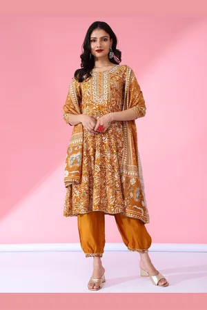 Bani Women Floral Printed Sequined Liva Kurta with Salwar & Dupatta
