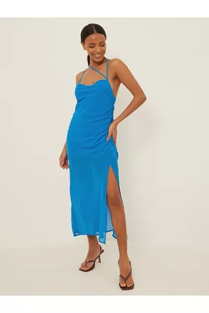 NA-KD Cowl Neck Strappy Ruched Sheath Midi Dress