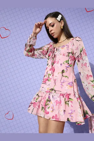 Cation Women Pretty Pink & Green Floral Dress