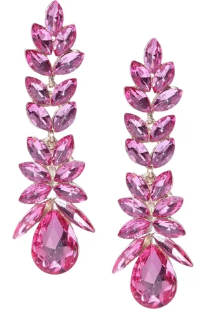 DressBerry Gold-Plated And Pink Artificial Stones Contemporary Drop Earrings