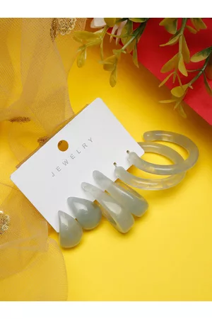 DressBerry Set Of 3 Grey Contemporary Hoop Earrings