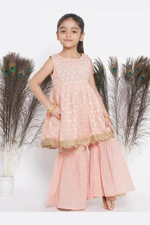 Little Bansi Girls Woven Design Sequinned Pure Cotton Kurta With Sharara & Dupatta