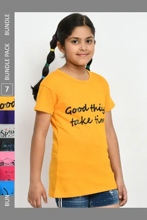 IndiWeaves Girls Pack of 5 Printed Pure Cotton T-shirts
