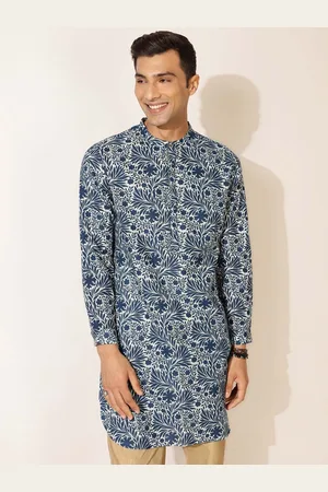 Fabindia FabBasic Men Blue Printed Pure Cotton Kurta