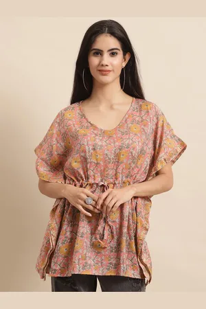 Kalini Floral Print V-Neck Extended Sleeves Kaftan TOPS