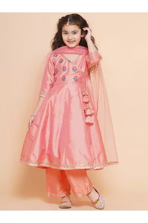 Bhama Girls Embroidered Angrakha Gotta Patti Kurta With Trousers & Dupatta