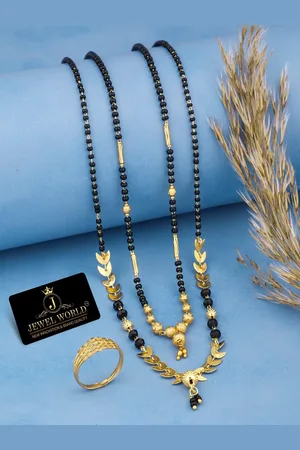 JEWEL WORLD Combo Gold-Plated Stone Beaded Mangalsutra Chain With Ring