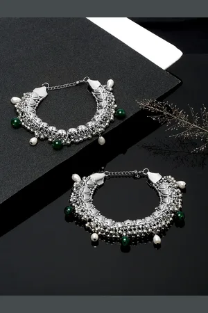 Sangria Set Of 2 Silver-Plated Beaded Anklets