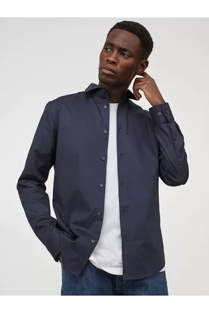 H&M Men Blue Solid Premium Cotton Shirt