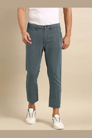 Being Human Men Cotton Linen Striped Chinos Trousers