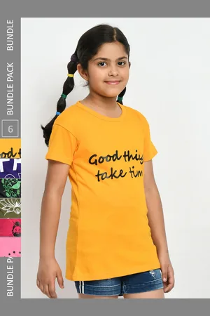 IndiWeaves Girls Pack of 4 Printed Pure Cotton T-shirts