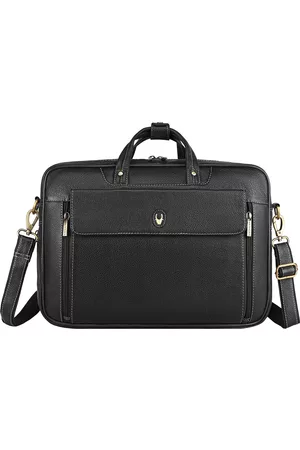 WildHorn Men Black Textured Genuine Leather Laptop Bag
