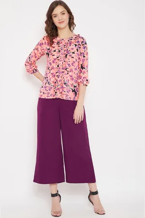 Bitterlime Women Pink & Purple Printed Top with Palazzos