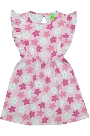 Clothe Funn Pink Floral Print Flutter Sleeve Fit & Flare Dress