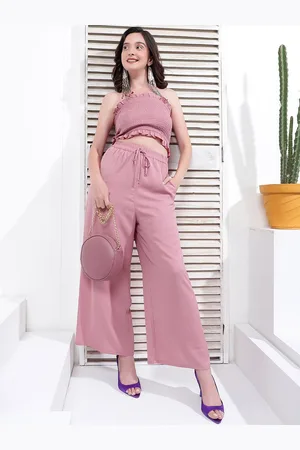 KASSUALLY Strapless Smocking Crop Tube Top & Trousers Co-Ords