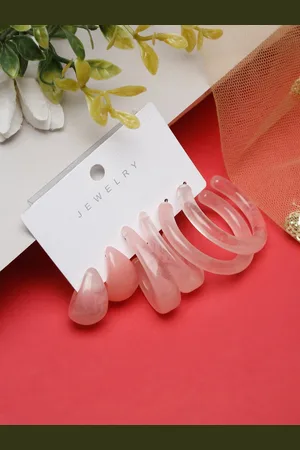 DressBerry Set Of 3 Pink Contemporary Half Hoop Earrings