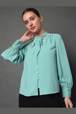 VERO MODA Regular Fit Tie Up Neck Bishop Sleeves Casual Shirt