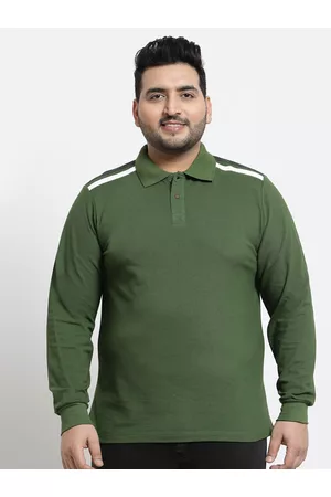 Kalt Plus Size Men Green Printed Polo Collar T-shirt