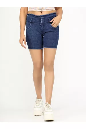 AngelFab Women Mid-Rise Cotton Denim Shorts