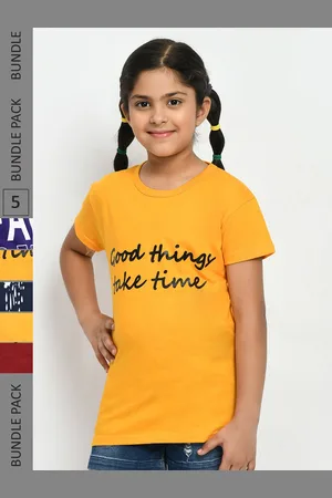IndiWeaves Girls Pack of 3 Printed Pure Cotton T-shirts