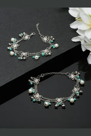 Sangria Set Of 2 Silver-Plated Beaded Anklets