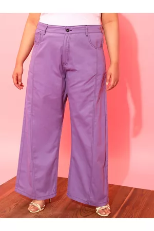 CURVY STREET Women Plus Size Lavender Relaxed Straight Leg Pure Cotton Trousers