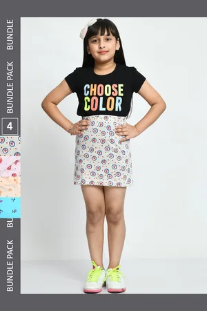 IndiWeaves Girls Pack Of 4 Printed Pure Cotton Skirts