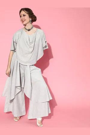 InWeave Women Flared Sleeves Pure Cotton Top With Palazzo